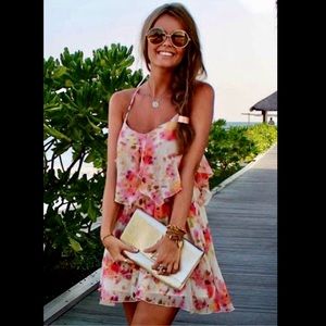 GUESS Crisscross Back Tiered Lined Floral Dress